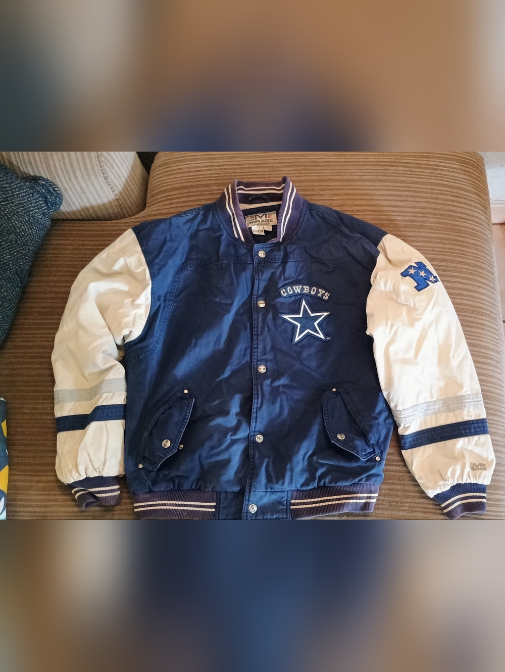 Dallas Cowboys Men's Blue and White Satin Bomber Jacket